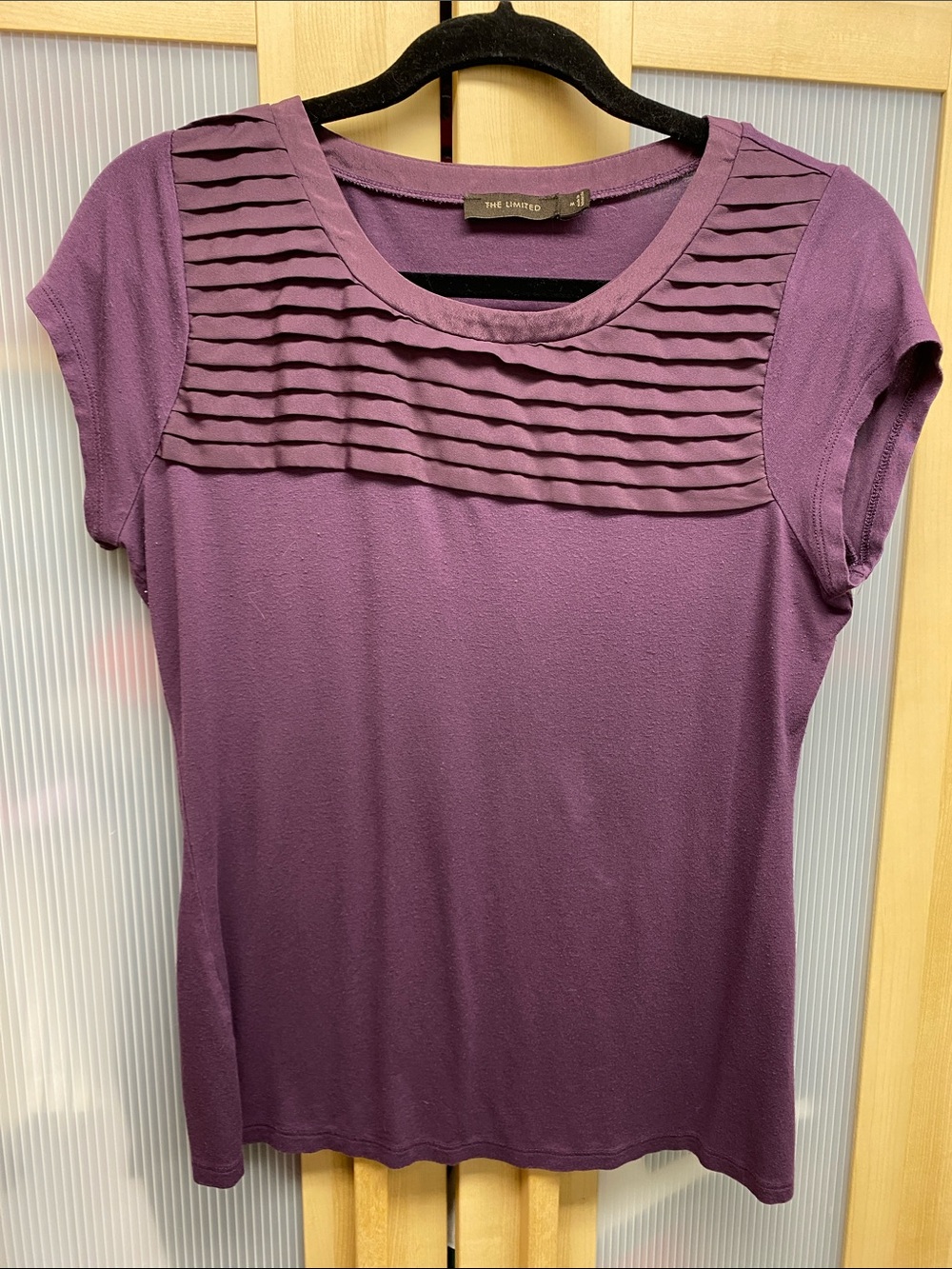 The Limited Plum Pleated Yoke Cap Sleeve Tee